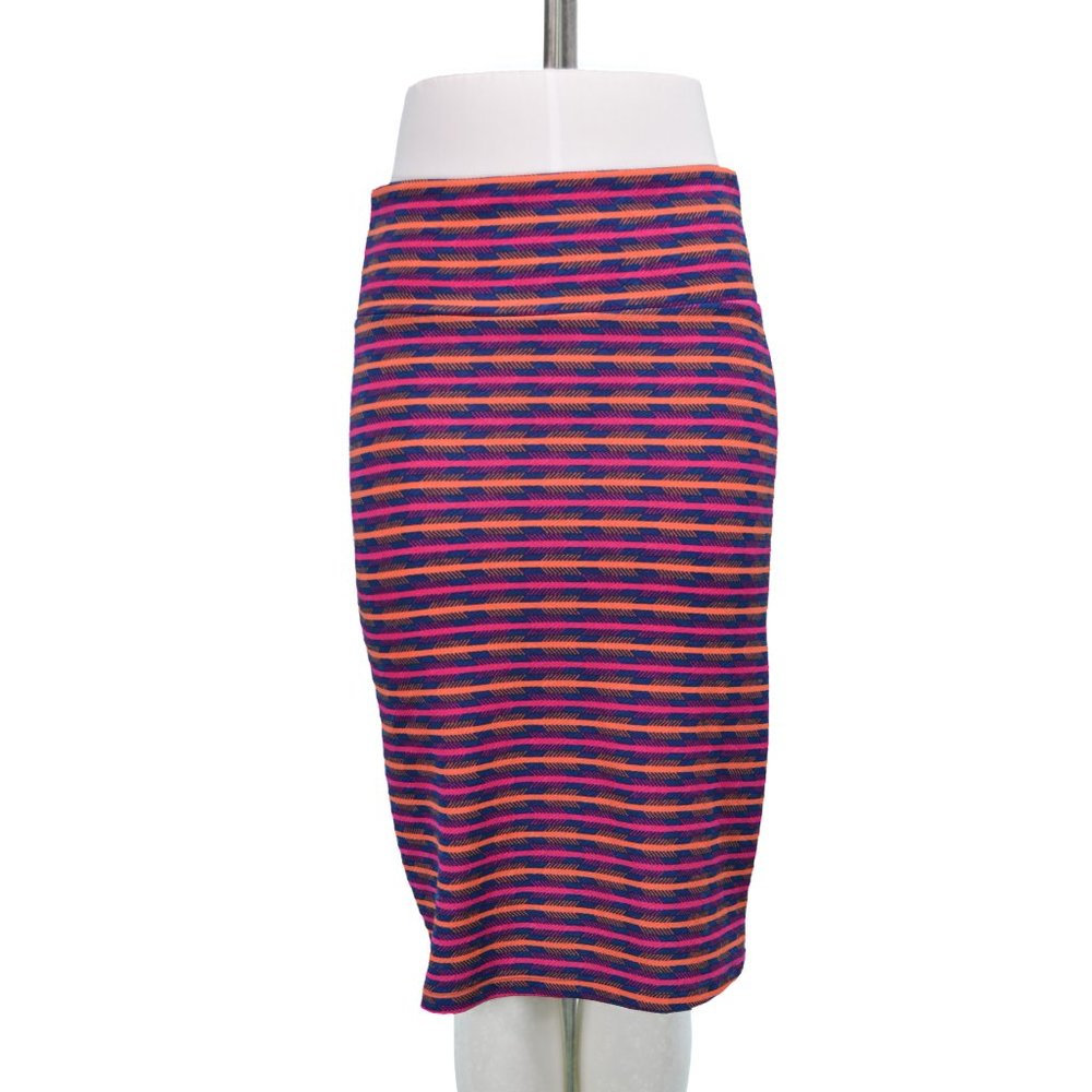 LuLaRoe Blue Multi-Color Striped Pencil Skirt (M)